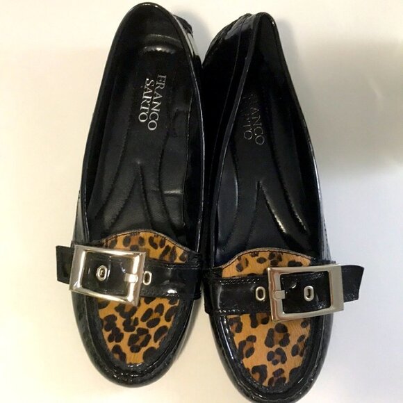 Franco Sarto Large Buckle Shilo Cheetah Calf Hair Printed Flats Womens size 7 - Picture 3 of 8